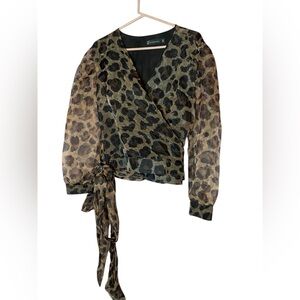 New York & Company Wrap Style Animal Print Blouse Size XXL